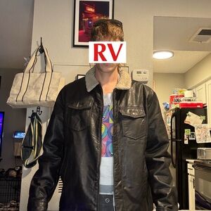 Levi's Black Leather Jacket with Shearling Collar